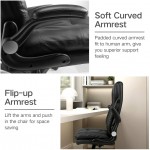 Hbada Ergonomic Executive Office Chair, PU Leather High-Back Desk Chair with Big and Tall Backrest and Cushion, Swivel Rocking Chair with Flip-up Padded Armrest and Adjustable Height, Black