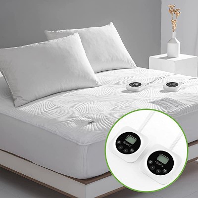 King Size Electric Zoned Heated Mattress Pad Cover Dual Control,Heating Blanket with Timer,Adjustable 1-12 Hours Auto Shut Off, 10 Heat Settings