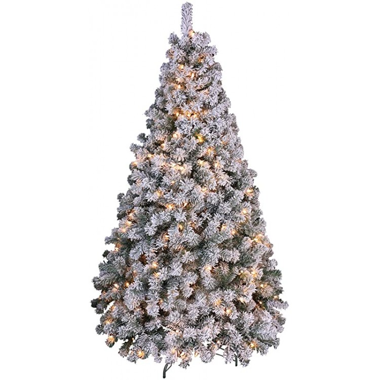 OasisCraft Snow Flocked Christmas Tree 6.5 Ft with 350 Light, Prelight Artificial Pine Xmas Tree