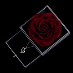 Preserved Rose Drawer with Silver-Tone Special Heart Necklace, Handmade Fresh Rose Romantic Gift for Her on Valentine&#39;s Day, Mother&#39;s Day (Wine Red Rose)