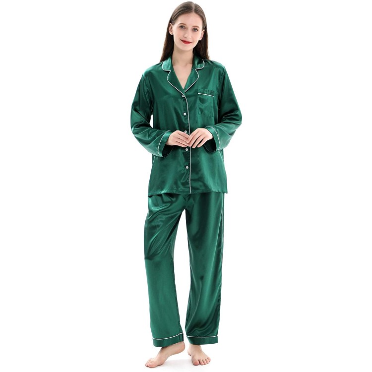 ZIMASILK 22 Momme Pure Mulberry Silk Long Pajama Set for Women - V Neck Trimmed