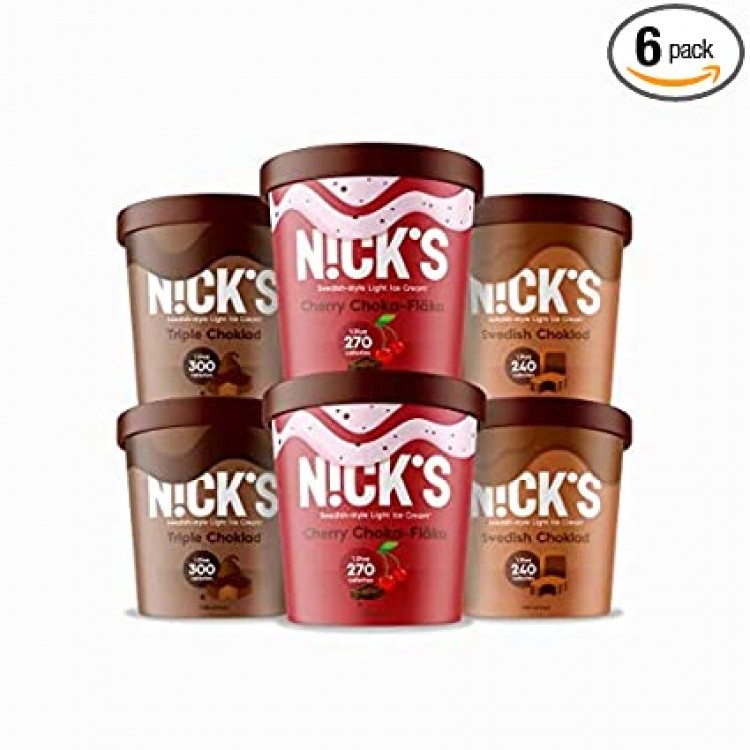 N!CK&#39;S Swedish Ice Cream - Keto Creamy Ice Cream, No Added Sugar, Chocolate Variety Pack - (2) Chocolate - (2) Cherry Chocolate - (2) Brownies and Fudge - 6 Pints, #1 Frozen Delivered Ice Cream