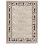 Antep Rugs Alfombras Modern Bordered 5x7 Non-Skid (Non-Slip) Low Profile Pile Rubber Backing Indoor Area Rugs (Beige, 5&#39; x 7&#39;)