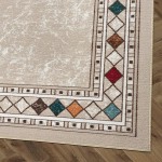 Antep Rugs Alfombras Modern Bordered 5x7 Non-Skid (Non-Slip) Low Profile Pile Rubber Backing Indoor Area Rugs (Beige, 5&#39; x 7&#39;)