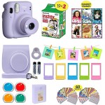 Fujifilm Instax Mini 11 Instant Camera + Shutter Compatible Carrying Case + Fuji Film Value Pack (20 Sheets) + Shutter Accessories Bundle, Color Filters, Photo Album, Assorted Frames (Lilac Purple,)