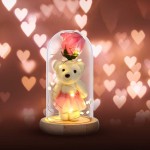 Uonlytech Enchanted Rose in Glass Dome with Lights, Beauty and The Beast Rose Bear Artificial Flowers, Preserved Rose for Valentines Day Mothers Day Anniversary Wedding Gifts, Pink