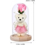 Uonlytech Enchanted Rose in Glass Dome with Lights, Beauty and The Beast Rose Bear Artificial Flowers, Preserved Rose for Valentines Day Mothers Day Anniversary Wedding Gifts, Pink