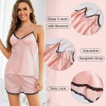 Arwser Women&#39;s Silk Satin Pajamas Set 4 Pcs Sleepwear Cami Top Pjs with Shorts and Robe