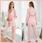 Arwser Women&#39;s Silk Satin Pajamas Set 4 Pcs Sleepwear Cami Top Pjs with Shorts and Robe