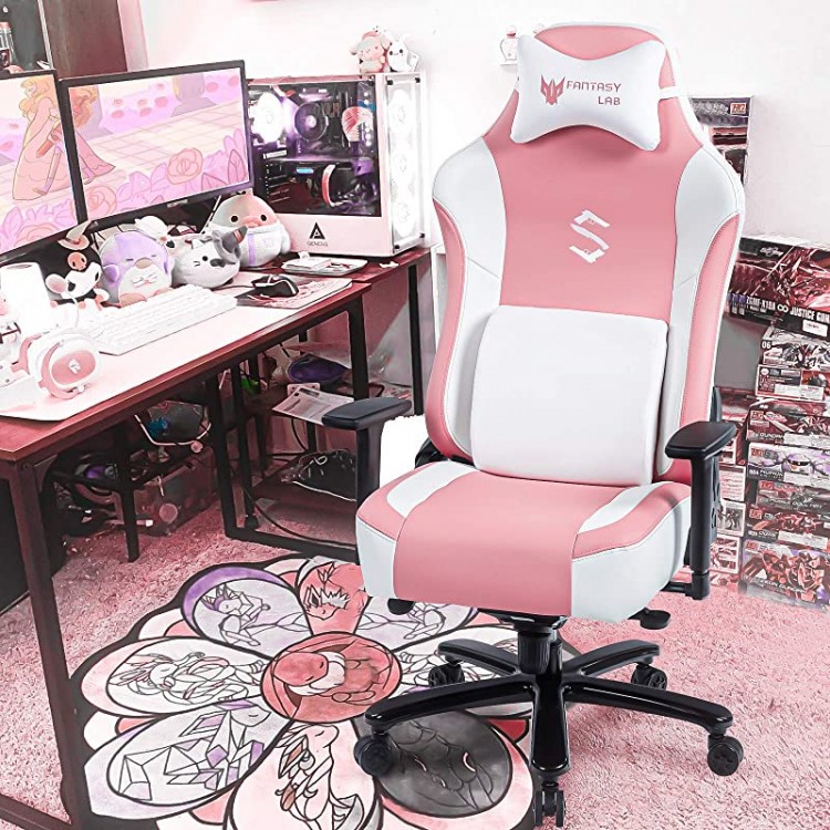 FANTASYLAB Massage Reclining Gaming Chair Pink Big Tall Gaming Chair with Massage Game Chair Computer Gaming Chairs for Adults Gamer Chair with Adjustable Armrest Racing Recliner