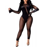 Uni Clau Women See Through Bodycon Jumpsuit - One Piece Deep V Neck Outfits Sheer Mesh Leopard Clubwear Jumpsuit Rompers