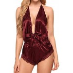 LXLXCS Women Lingerie Cutout Erotic Lace Babydoll Lovely Female Suit Sexy Soft Sleepwear Set Role Play (Color : Wine Red)