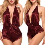 LXLXCS Women Lingerie Cutout Erotic Lace Babydoll Lovely Female Suit Sexy Soft Sleepwear Set Role Play (Color : Wine Red)