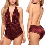 LXLXCS Women Lingerie Cutout Erotic Lace Babydoll Lovely Female Suit Sexy Soft Sleepwear Set Role Play (Color : Wine Red)