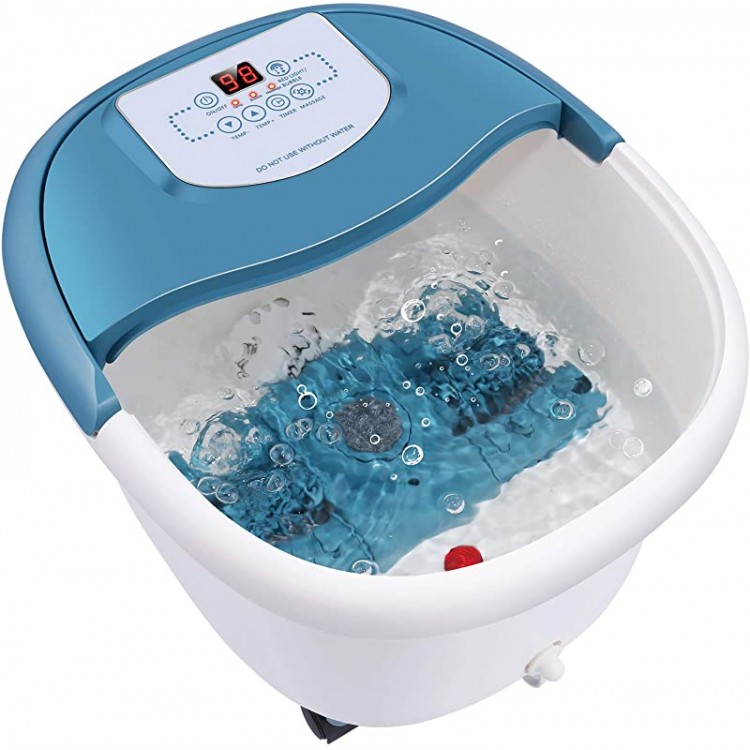 Foot Spa Bath Massager with Heat,6 Motorized Massage Rollers,Bubbles,Vibration and Red Light,Digital Temperature Control,Timer,Pedicure Stone,Relax Tired Feet for Home Office Use(Blue)