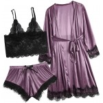 Sexy Lace Lingerie Nightwear for Women 3PC Sleepwear Nightdress Lace Underwear Pajama Set Pants Bra and Outerwear