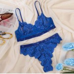 Uouge Diamond Blue Lace G-String Lingerie Womens Sexy Cute Thong Underwear for Sex Babydoll Bra and Panty Two Piece S-3XL