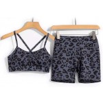 YELLAYBY Quick Dry Fitness Leopard Gym Yoga Sets Outfit Women Two Pieces Suit Jumpsuit Crop top Bodycon Sexy Sport wear Shorts Yoga Exercise (Color : Gray, Size : XL)