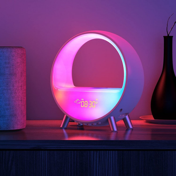 Dekala Arches Alarm Clock White Noise Machine Sunrise Alarm Clock Wake Up Light Light Therapy Lamp Sound Machine Baby for Sleeping Aid Night Light Bluetooth Speaker Desk Lamp Work with Alexa