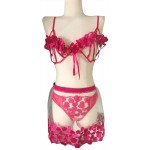 Uouge Ruffle Laceup Lingerie Embroidery Splicing Mesh Underwear Naughty for Sex Womens Cute Bowknot Bra Skirt Thong Babydoll