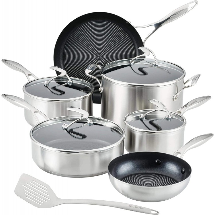 Circulon SteelShield S-Series Stainless Steel Hybrid Nonstick 10-Piece Cookware Set with Bonus Utensil, Silver (70051)