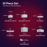 Circulon SteelShield S-Series Stainless Steel Hybrid Nonstick 10-Piece Cookware Set with Bonus Utensil, Silver (70051)