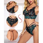 Women Lace Lingerie Set Strappy Garter Bodysuit 2 Pieces Bra &amp; Thong Underwear Sexy Mini Babydoll Sleepwear Leotard