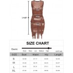 L&#39;VOW Women&#39;s Sexy Bodycon Irregular Bandage Sheer Mesh Bodysuit Sleeveless Open Back Pencil Dress