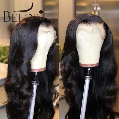 BEEOS Transparent 13X6 Lace Front Wig with Pre Plucked Hairline,150% Density Body Wave Invisible Lace Human Hair Long Wigs Match All Skins (20 Inch)