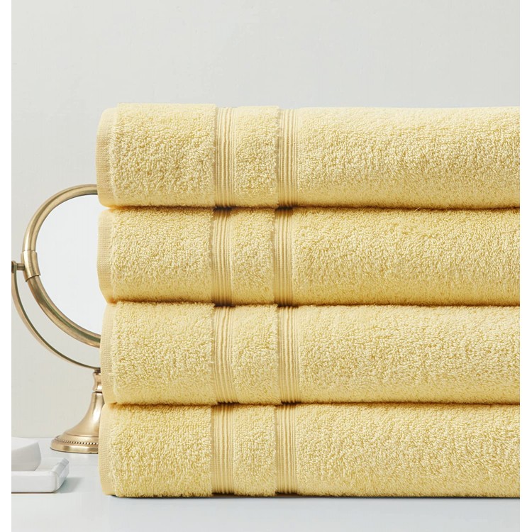 Degrees of Comfort Extra Large Turkish Bath Towels for Bathroom | Luxury Towel Set for Home Decor | 100% Cotton | Premium Hotel Quality - Yellow, 4 Bath Towels