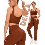 Two Piece Workout Outfits for Women Jogger Sweatpants Sets with Pockets Ribbed Sports Bra Gym Activewear