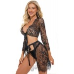 YXBNNY Sexy Chemise Lingerie for Women Hollow Out Sheer Deep V Neck Lace Eyelash Nightgown