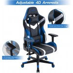 SMAX Gaming Chair with Wide Seat Ergonomic Computer Gamer Chair with 4D Armrest Creamy PU Leather Headrest and Lumbar Support Racing Style High Back Video Game Chairs for Adults Black and Blue