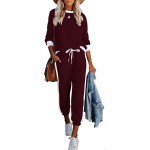 PRETTYGARDEN Women&#39;s 2 Piece Outfits Long Sleeve Crewneck Sweatsuit Striped Side Jogger Sweatpants Tracksuit