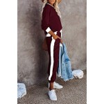 PRETTYGARDEN Women&#39;s 2 Piece Outfits Long Sleeve Crewneck Sweatsuit Striped Side Jogger Sweatpants Tracksuit