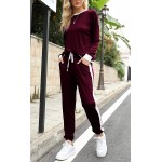 PRETTYGARDEN Women&#39;s 2 Piece Outfits Long Sleeve Crewneck Sweatsuit Striped Side Jogger Sweatpants Tracksuit