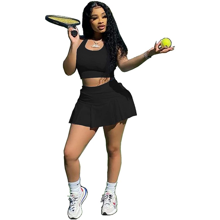 Womens Casual Sports 2 Piece Outfits Skirt Sets Athletic Tank Crop Top Tennis Golf Skorts Skirts Activewear