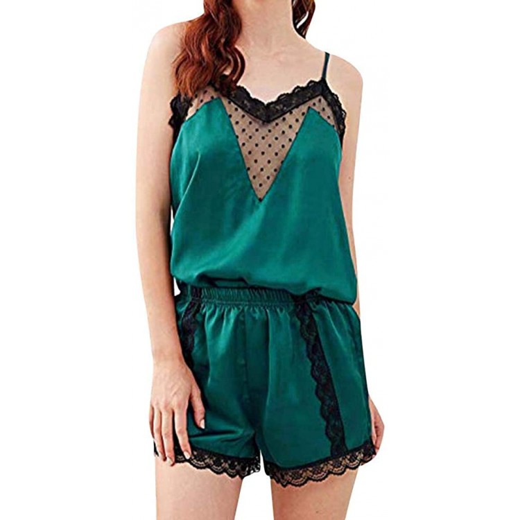 L.W.SURL Women Shorts Set Sleepwear Sexy Lace Stitching Silk Satin Pajamas for Women Lingerie Cute Summer Pajamas Set Night Clothes (Color : Red, Size : S) YXF99 (Color : Green, Size : Medium)