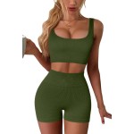 FAFOFA Workout Sets for Women 2 Piece Seamless Ribbed Crop Tank High Waist Shorts Yoga Outfits