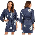 Escalier Women&#39;s Silk Satin Pajamas Sets 2Pcs Floral Silky Pj Robe Set with Chemise Nightgown