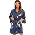 Escalier Women&#39;s Silk Satin Pajamas Sets 2Pcs Floral Silky Pj Robe Set with Chemise Nightgown