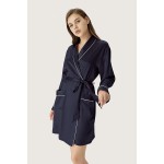 Women&#39;s Short Silk Kimono Robe, A three-quarter length V-Neck silk nightgown 100% mulberry silk Robes with White Trimmed