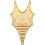 Women Sexy Lingerie Bodysuit One-piece Swimsuits Sleeveless High Cut Wetlook Faux Leather Stretch Leotard Bodysuit Bathing Suits (Color : Silver, Size : M) YXF99 (Color : Gold, Size : M)