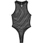 Women Fishnet Bodysuit Leotard Sexy Lingerie See Through Sheer Sleeveless High Cut Tank Thong Leotard Bodysuit (Color : White, Size : L) YXF99 (Color : Black, Size : Small)