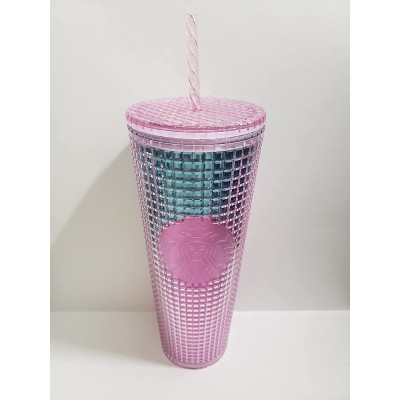 Starbucks 2021 Summer Pink and Blue Grid Kaleidoscope 24 oz Venti Tumbler