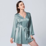 Silk Kimono Robe Short Women&#39;s Silk Robes with Hem Belted Kimono Nightgown for Women Mulberry Silk Loungewear