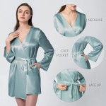 Silk Kimono Robe Short Women&#39;s Silk Robes with Hem Belted Kimono Nightgown for Women Mulberry Silk Loungewear