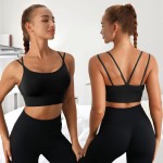 Womens Sports Bra,2 Pack Longline Padded Wireless Strappy Yoga Bra Workout Tops Active Wear