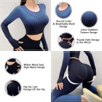 TAKIYA Women&#39;s 2 Piece Workout Outfit Seamless High Waist Leggings with Long Sleeve Crop Top Yoga Set Gradient Color