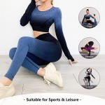 TAKIYA Women&#39;s 2 Piece Workout Outfit Seamless High Waist Leggings with Long Sleeve Crop Top Yoga Set Gradient Color